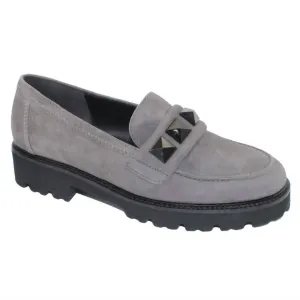 Beach Lane Breathable Sole Women's Studded Loafer In Grey Suede