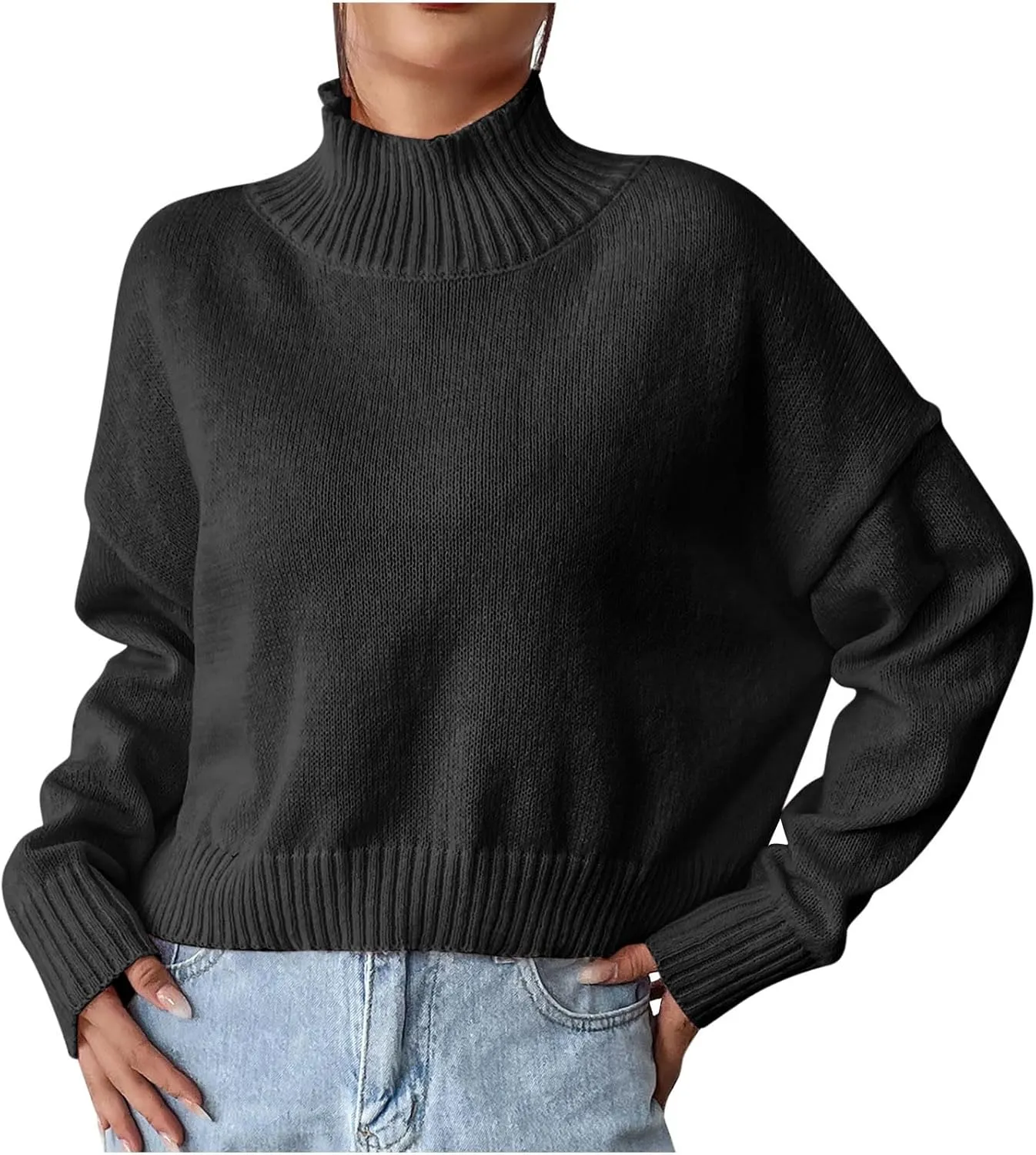 Fashion Turtleneck Tops for Women Loose Fit Ribbed Sweater Long Sleeve Oversized Warm Shirts Stylish Outfits