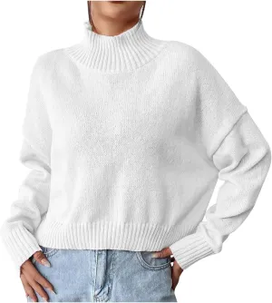 Fashion Turtleneck Tops for Women Loose Fit Ribbed Sweater Long Sleeve Oversized Warm Shirts Stylish Outfits
