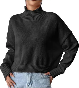 Fashion Turtleneck Tops for Women Loose Fit Ribbed Sweater Long Sleeve Oversized Warm Shirts Stylish Outfits