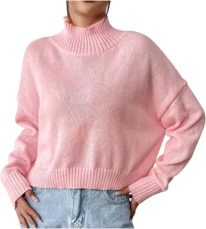 Fashion Turtleneck Tops for Women Loose Fit Ribbed Sweater Long Sleeve Oversized Warm Shirts Stylish Outfits