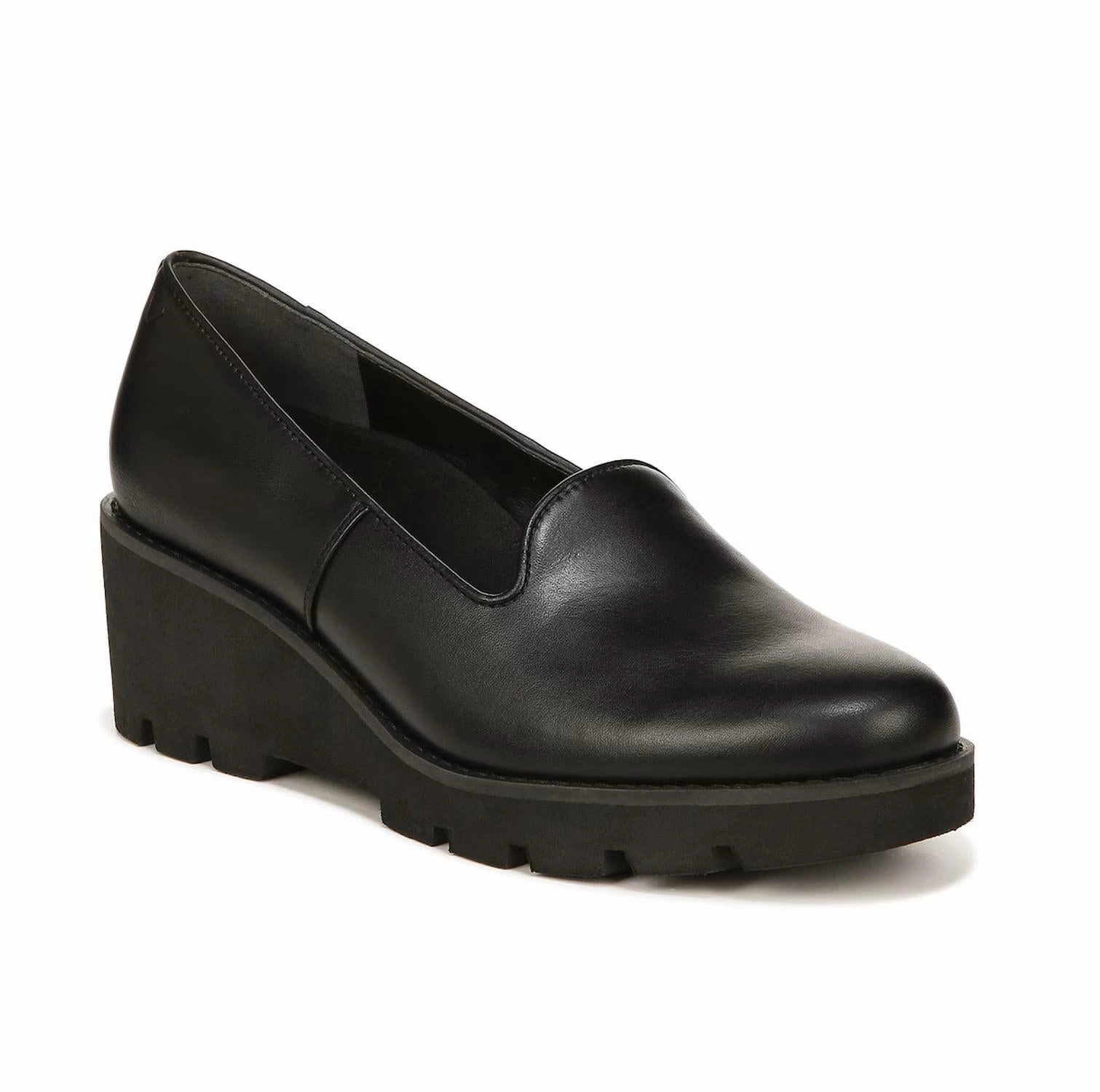 Women's Willa Wedge Shoes In Black Leather Step Secure Versatile Base