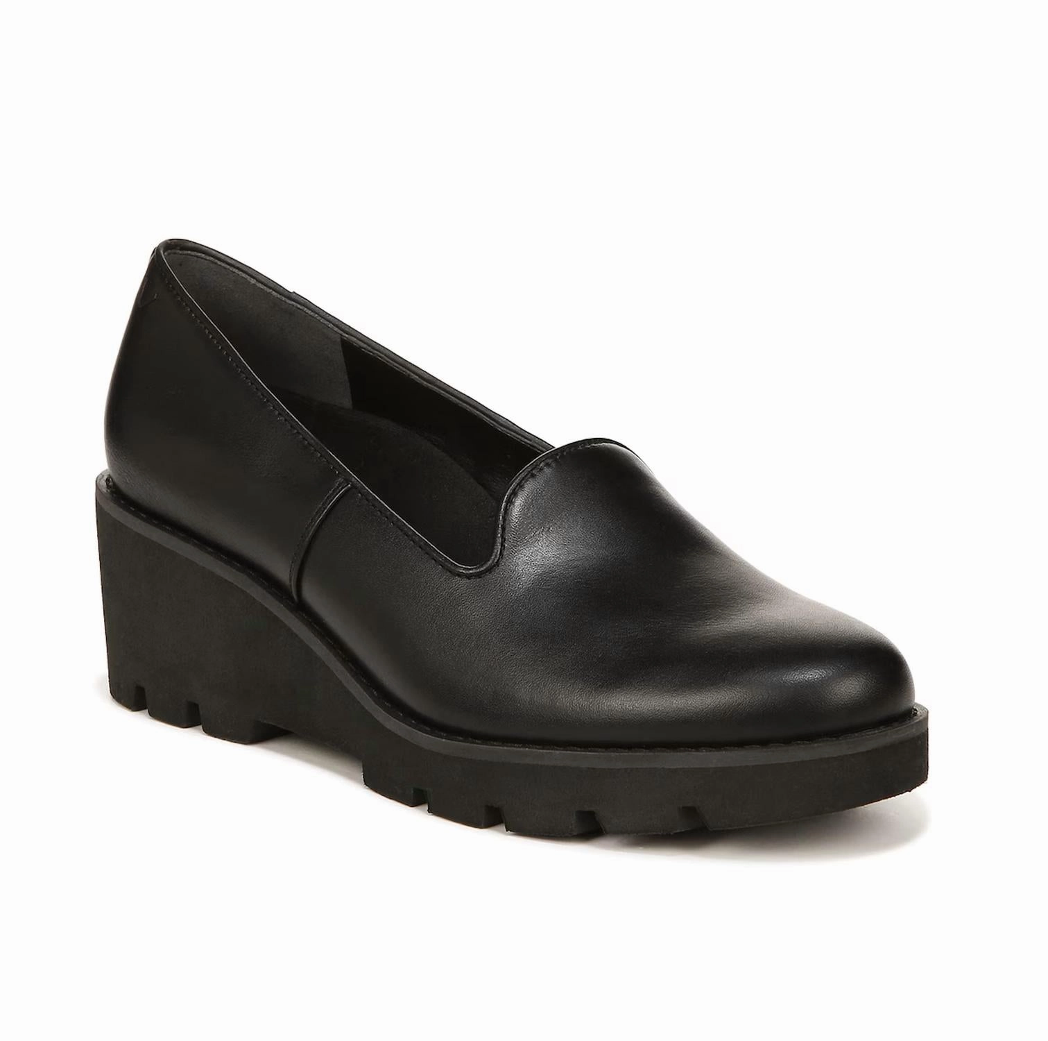 Grip Control Durable Flex Women's Willa Wedge Shoes In Black Leather