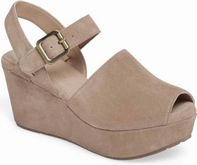 Statement Base Model Step Women's Wagga Ankle Strap Wedge In Taupe Suede