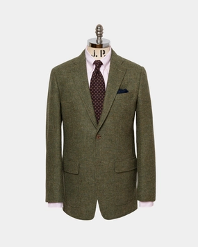 Flattering Look Perfect Look Made-in-USA Olive Tic Weave Cheviot Tweed Sport Coat