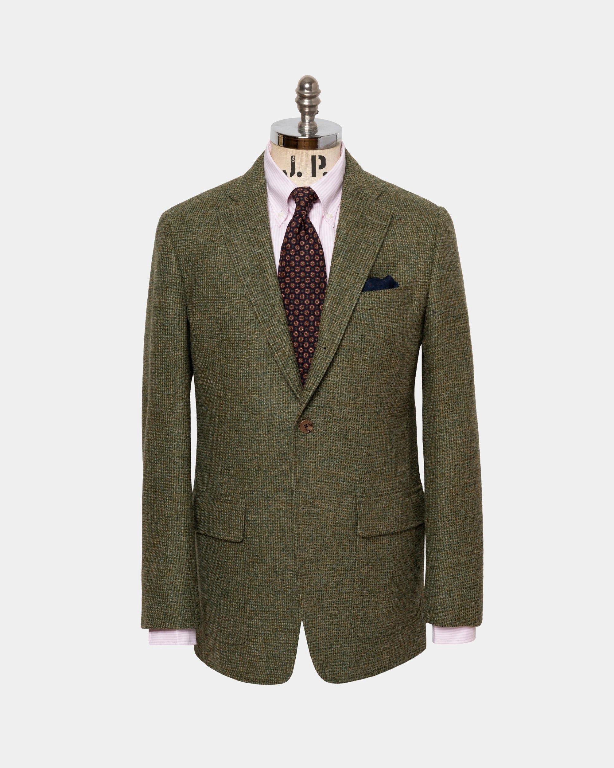 Flattering Look Perfect Look Made-in-USA Olive Tic Weave Cheviot Tweed Sport Coat