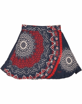 DESIGUAL Girls A-Line Skirt 15-16 Years XL W32  Navy Blue Geometric Color Glow Smart Edge