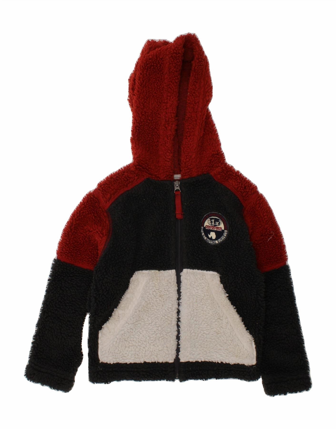 NAPAPIJRI Boys Hooded Fleece Jacket 5-6 Years Multicoloured Colourblock Bold Lines