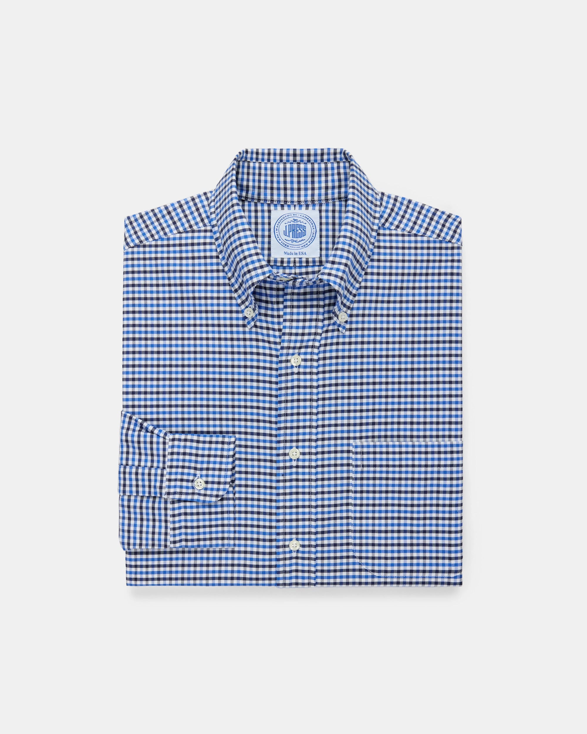 Comfort First Fit Thermoregulating Layer Made-in-USA Navy & Light Blue Tattersall Button Down Sport Shirt - Classic Fit