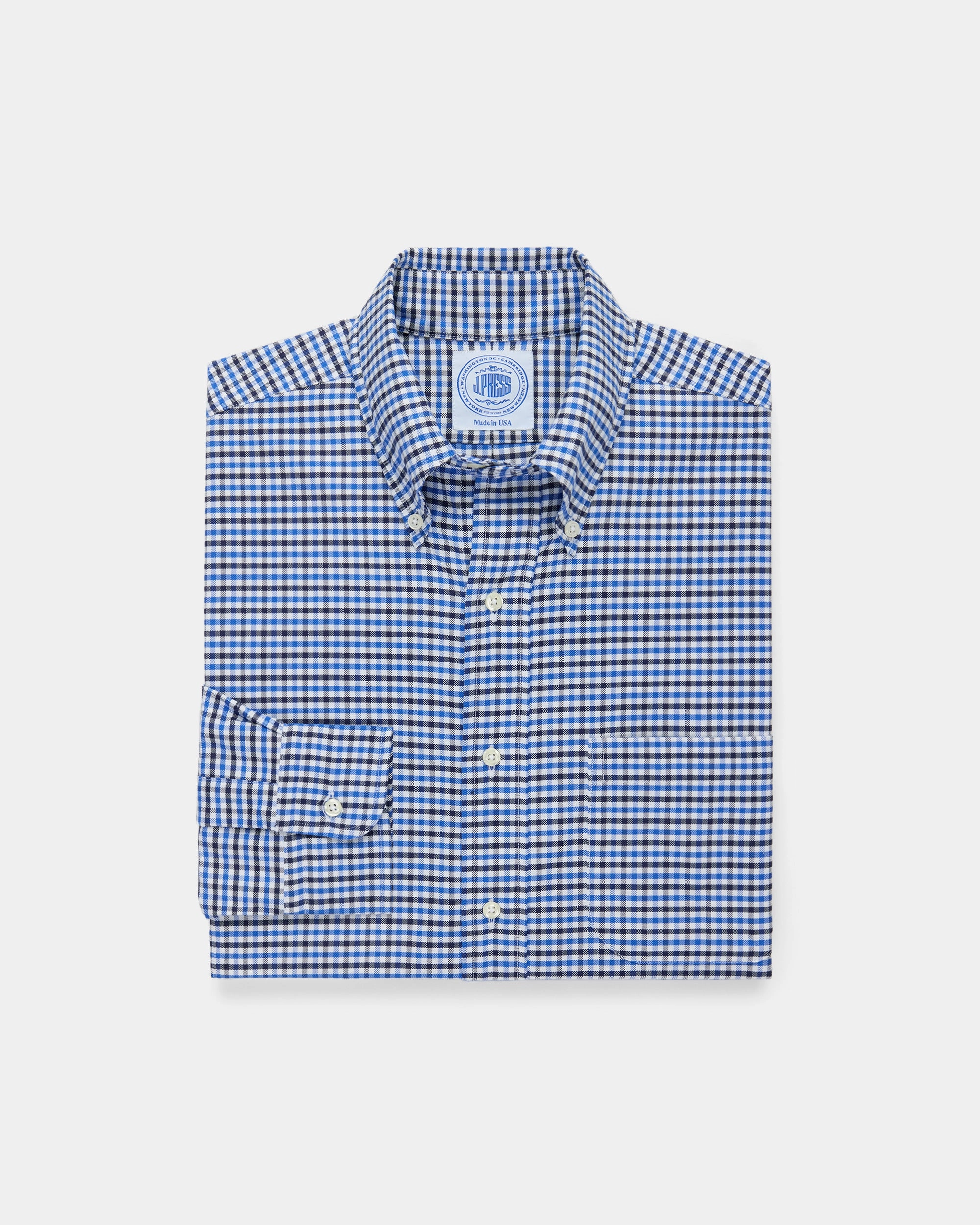 youth trend Made-in-USA Navy & Light Blue Tattersall Button Down Sport Shirt - Classic Fit