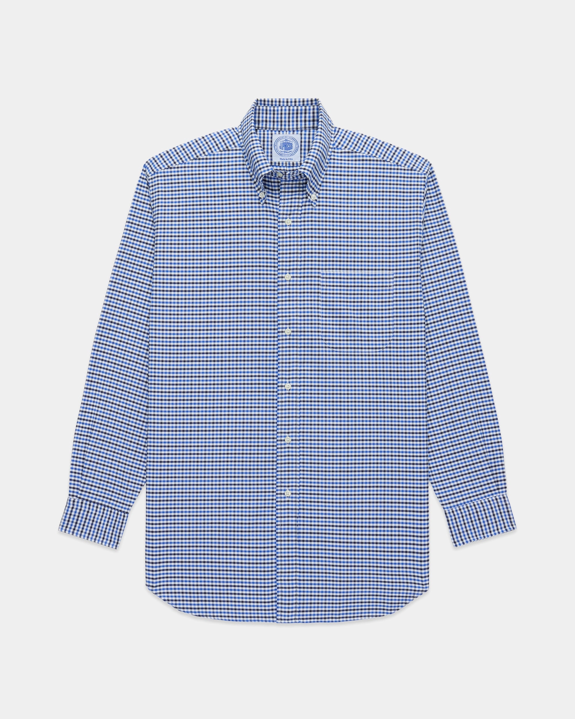Made-in-USA Navy & Light Blue Tattersall Button Down Sport Shirt - Classic Fit Chambray Fabric