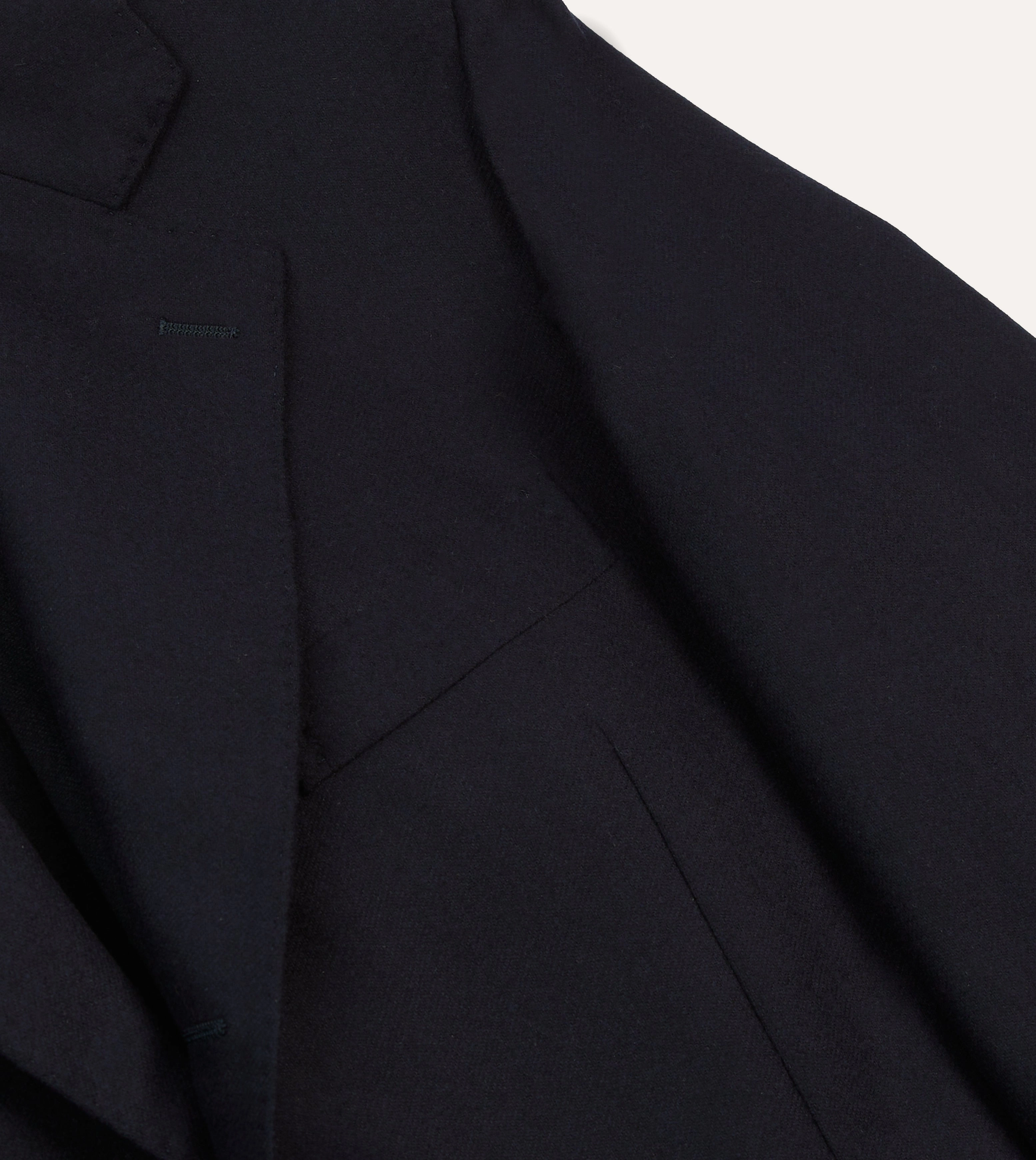 Chic Style Navy Wool Flannel Tailored Jacket