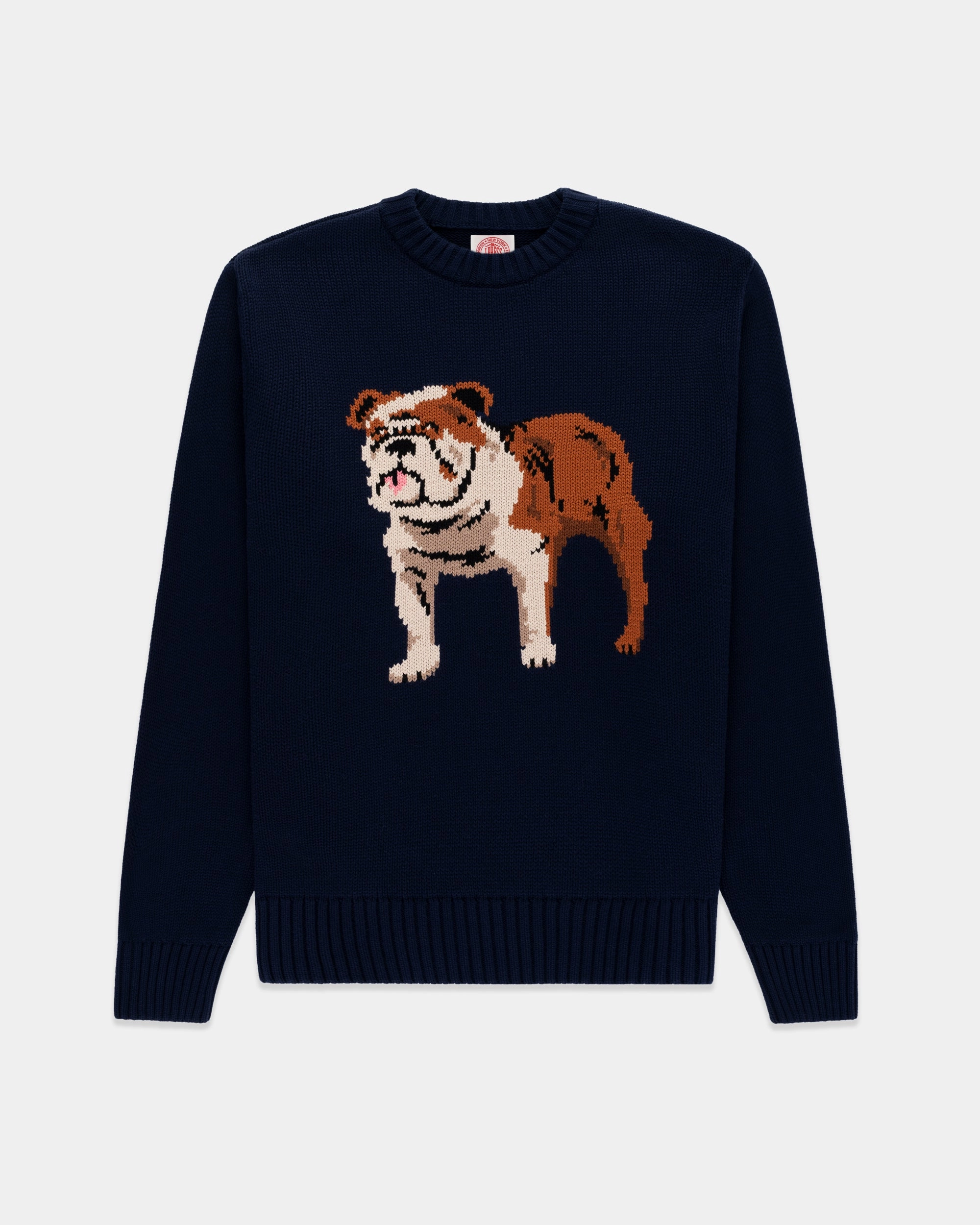 Fashionable Wear Bulldog Intarsia Knit Cotton Sweater