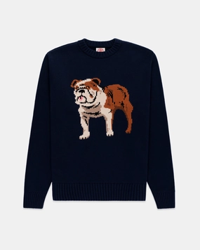 Fashionable Wear Bulldog Intarsia Knit Cotton Sweater