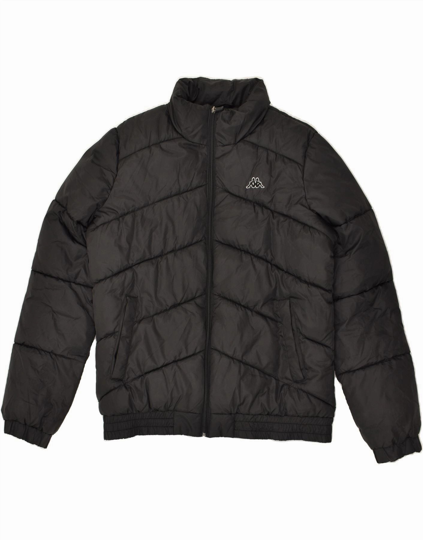 Classic Style Flexible Quilted Panels KAPPA Boys Padded Jacket 15-16 Years XL Black Polyester