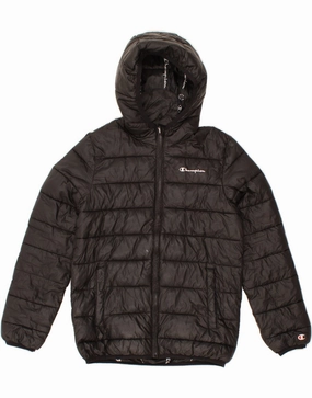 Weather Coat Tear Resistant Fabric CHAMPION Boys Hooded Padded Jacket 11-12 Years Large Black Polyester