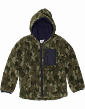FAT FACE Boys Hooded Fleece Jacket 7-8 Years Green Camouflage Polyester Breathable Lining