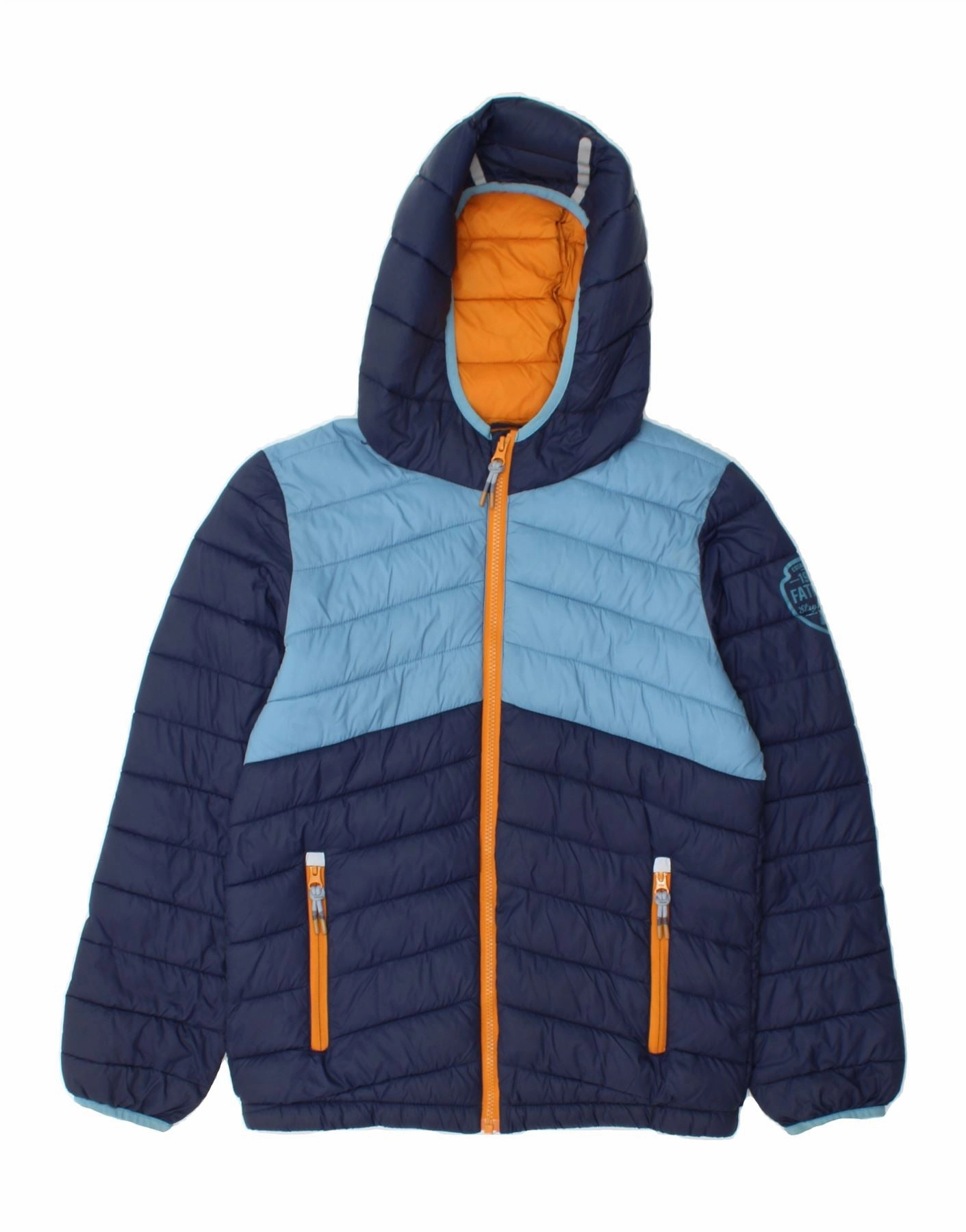 Weekend Comfort FAT FACE Boys Hooded Padded Jacket 12-13 Years Navy Blue Colourblock Nylon