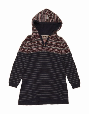 Night Charm Fit Vibe FAT FACE Girls Hooded Jumper Dress 8-9 Years Navy Blue Striped Cotton
