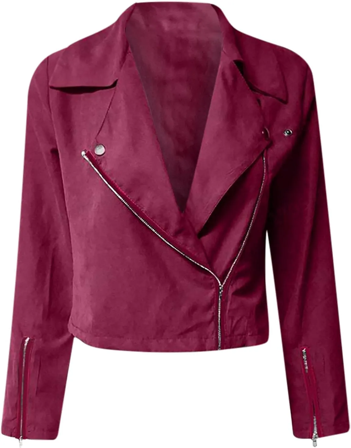 Faux Leather Jackets for Women 2023 Fall Fashion Suede Cropped Jacket Lightweight Zip Up Motorcycle Jacket Tops