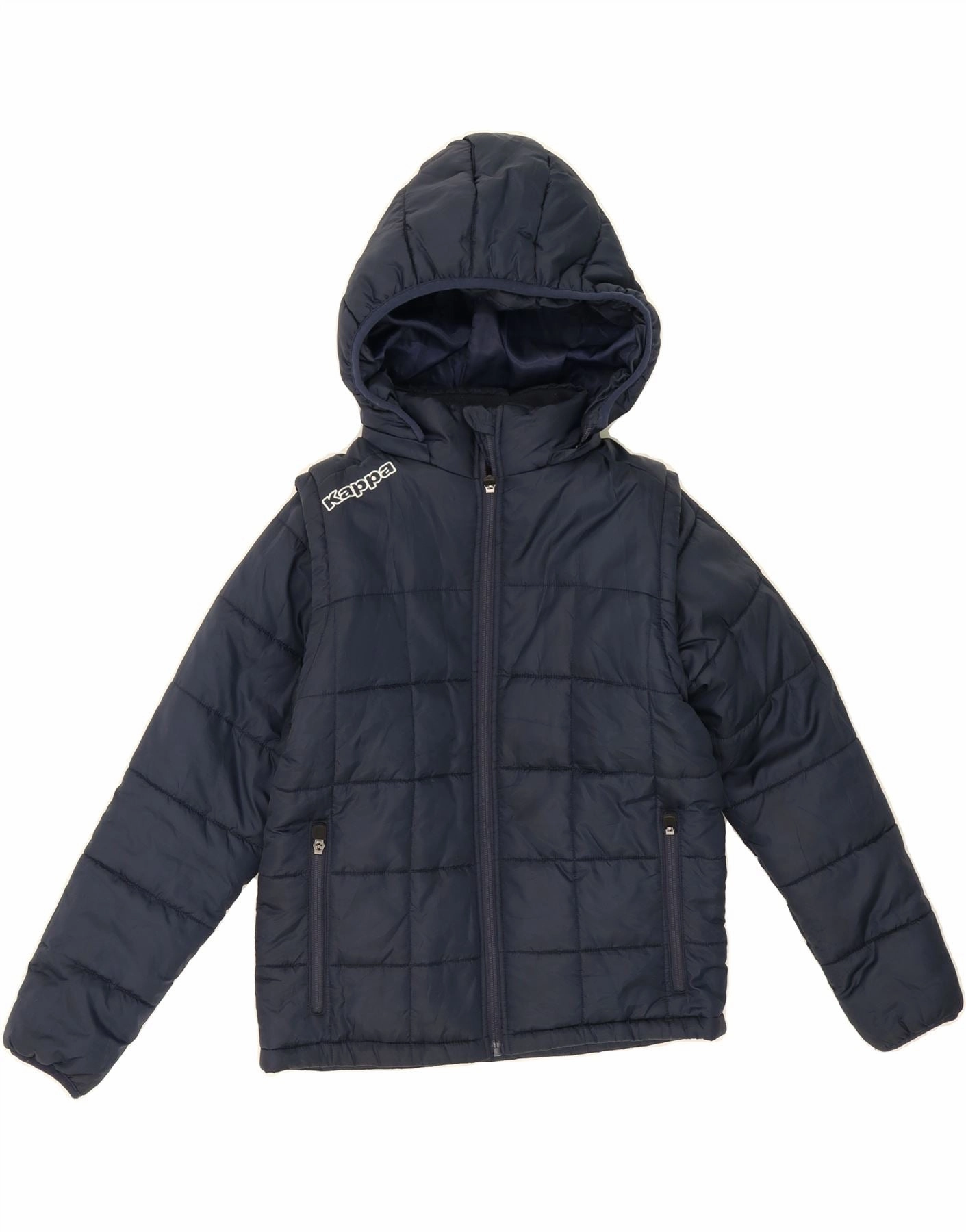 KAPPA Boys Hooded Padded Jacket 11-12 Years Navy Blue Polyester Fast Fit Minimal Lines