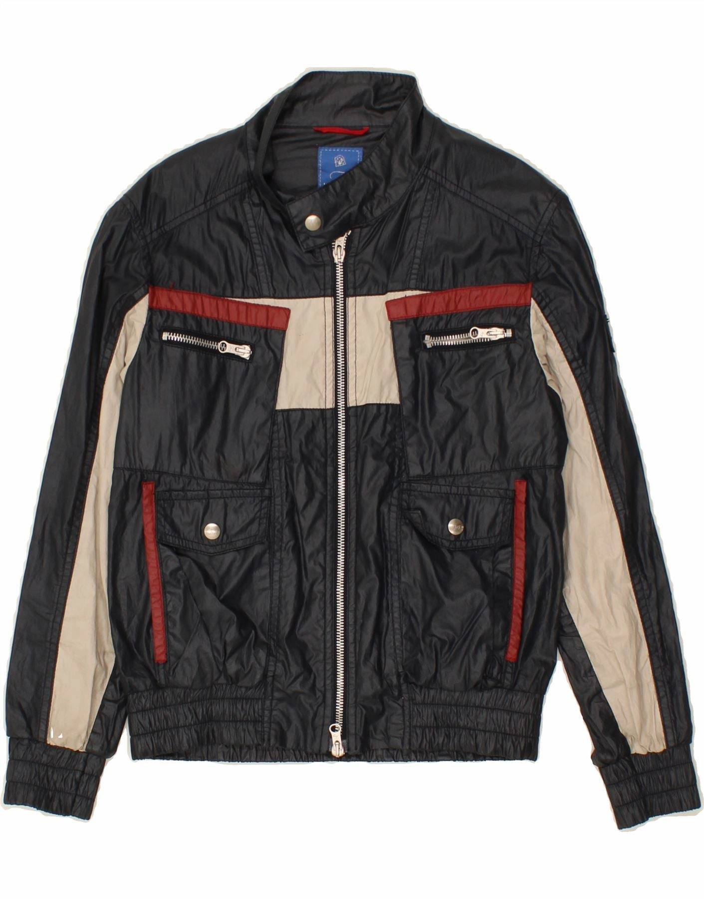 FAY Boys Bomber Jacket 9-10 Years Navy Blue Colourblock Cotton Lightweight insulation