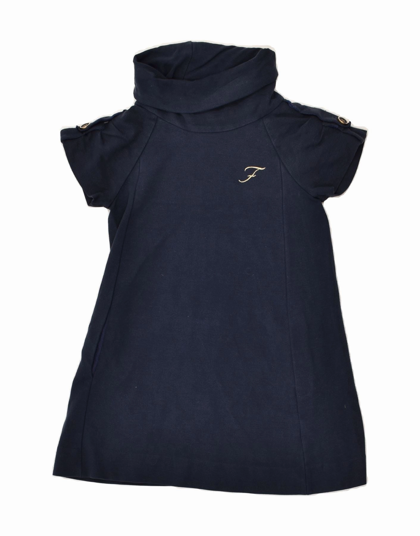 FAY Girls Roll Neck Basic Dress 7-8 Years Navy Blue Viscose Calm Silhouette