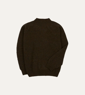 EcoFriendly Material Blend Brown Brushed Shetland Mock Neck Jumper