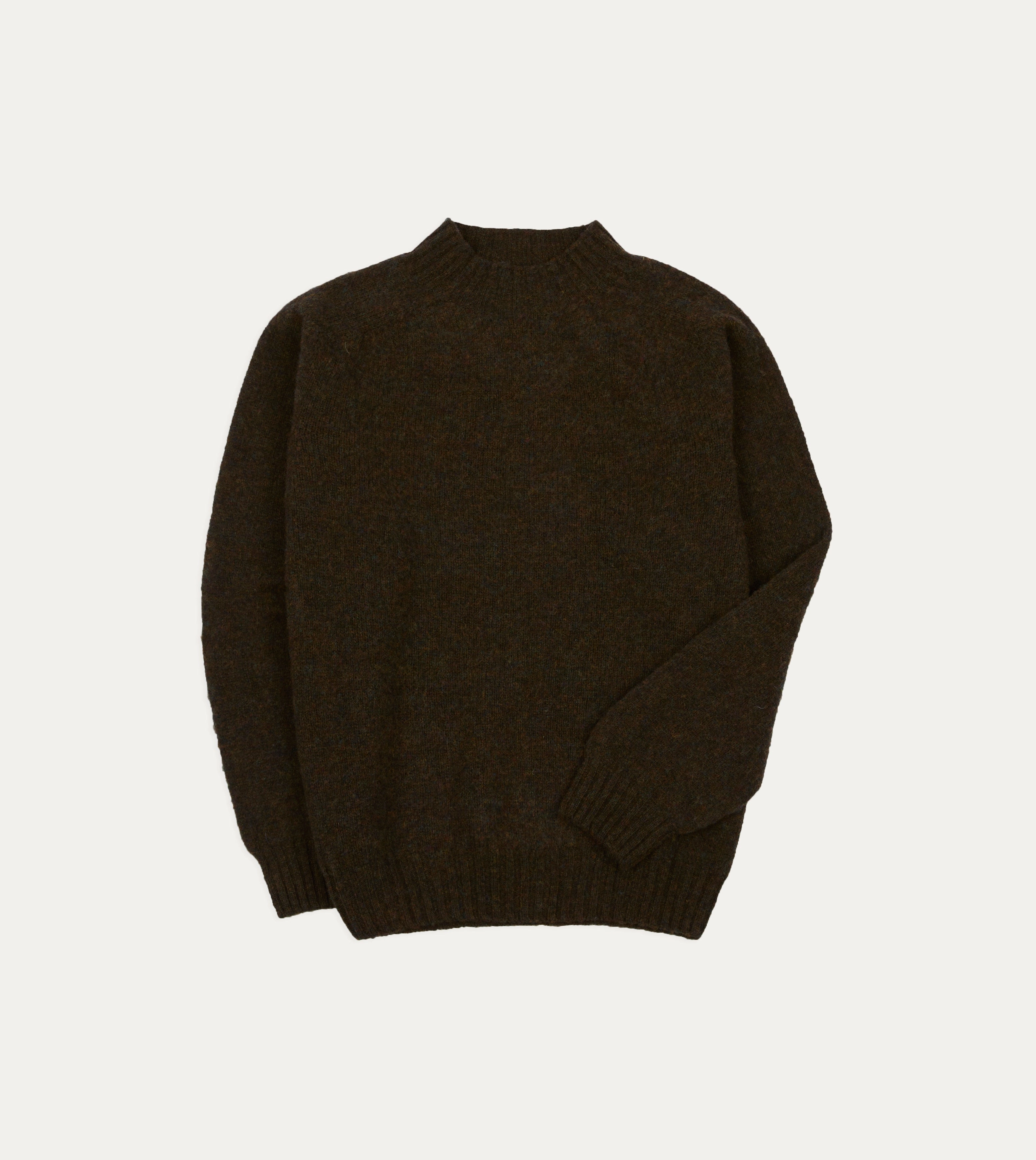 EcoFriendly Material Blend Brown Brushed Shetland Mock Neck Jumper