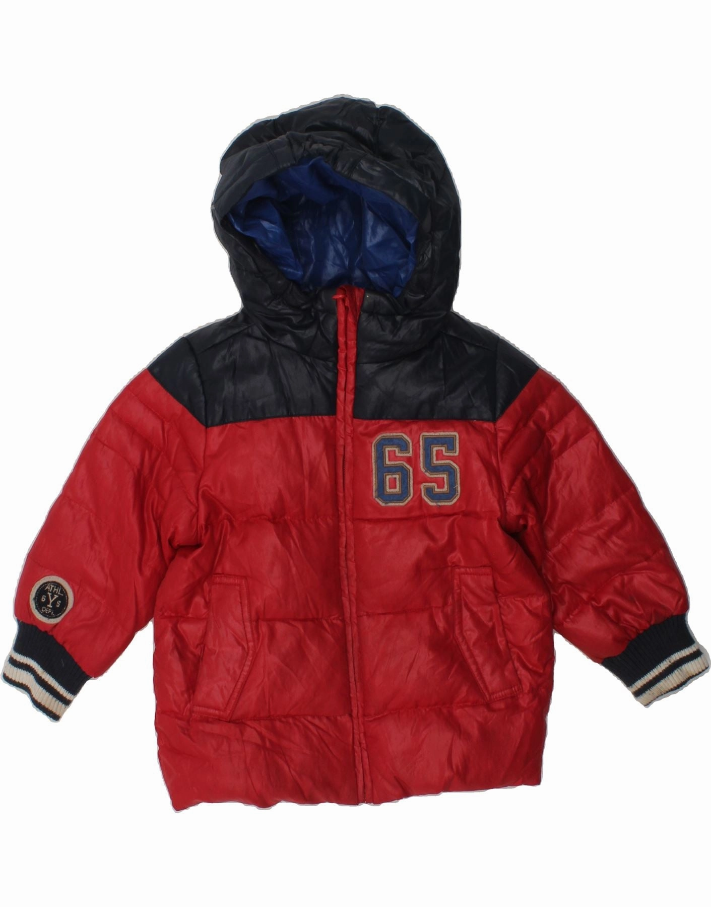 suitable for video shooting suitable for promotional activities BENETTON Boys Graphic Hooded Padded Jacket 2-3 Years Red Colourblock