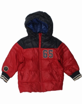 suitable for video shooting suitable for promotional activities BENETTON Boys Graphic Hooded Padded Jacket 2-3 Years Red Colourblock