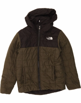 Quick Layering THE NORTH FACE Boys Reversible Padded Jacket 9-10 Years Medium Khaki