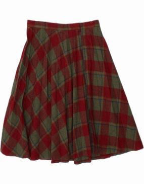 ST MICHAEL Girls Flared Skirt 8-9 Years W24 Burgundy Plaid Wool Sleek long-sleeve dress Day Ready