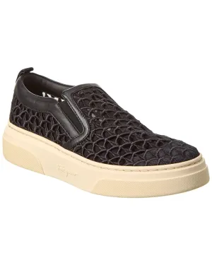 Ferragamo Cassina La Leather-Trim Slip-On Sneaker Free Step