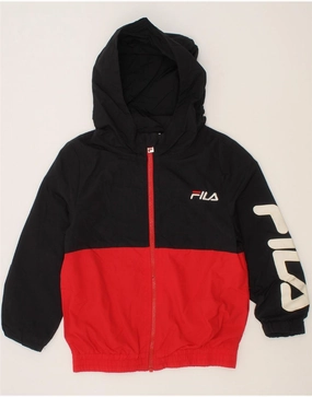 FILA Boys Graphic Windbreaker Jacket 5-6 Years Small Black Colourblock suitable for holidays