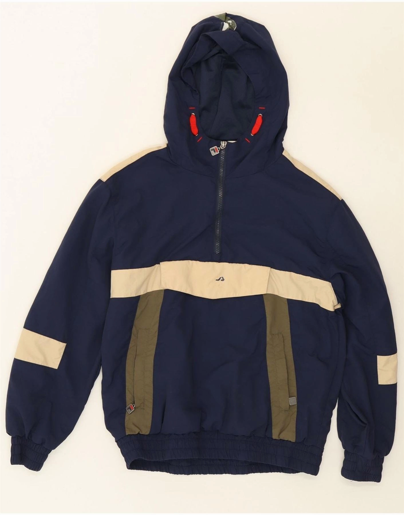 humid FILA Boys Hooded Anorak Jacket 13-14 Years Navy Blue Colourblock Sports