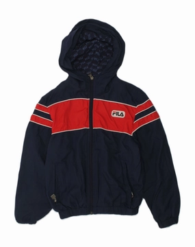 FILA Boys Hooded Rain Jacket 5-6 Years XS Navy Blue Polyester Innovate Laser Cut Vents