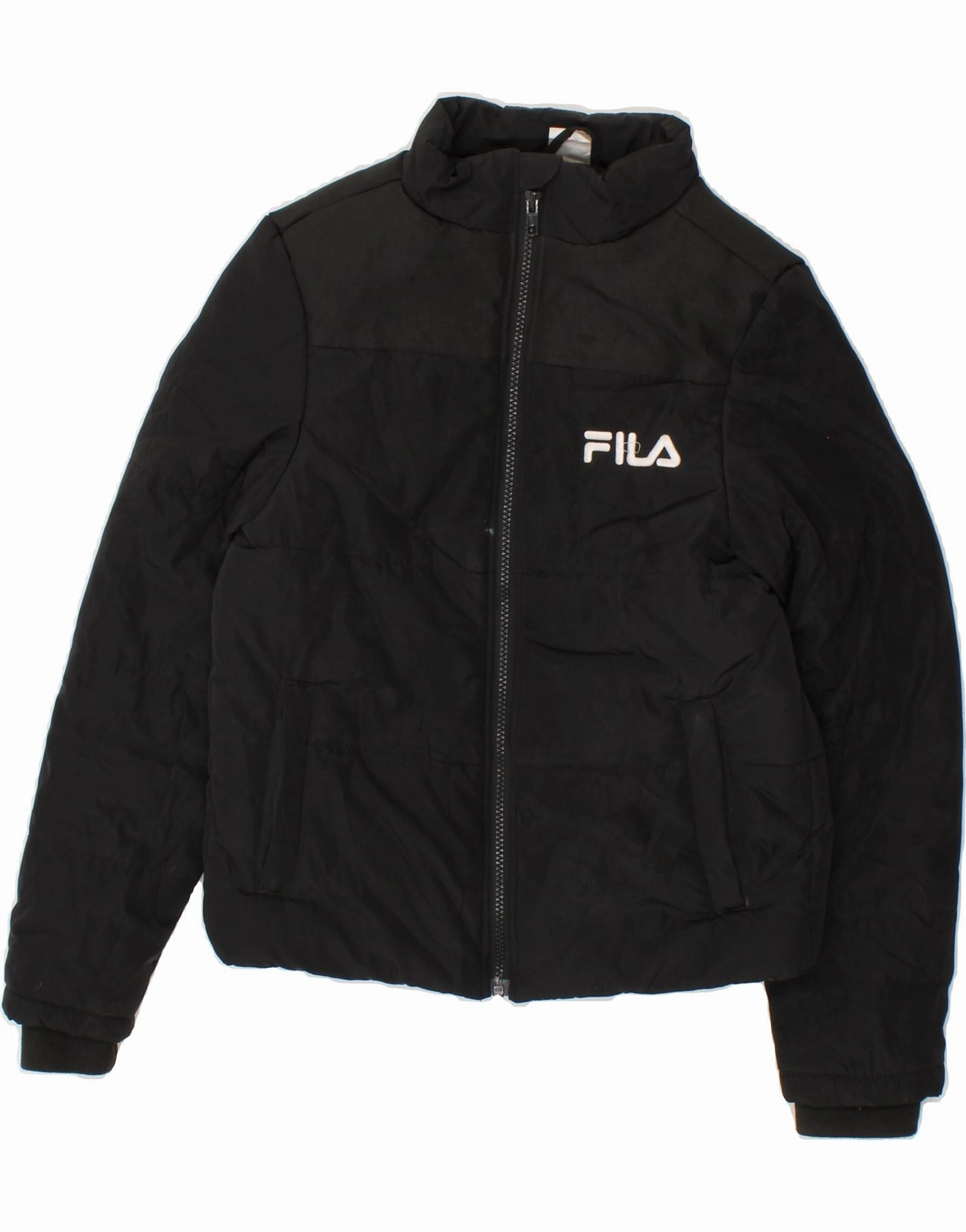 FILA Boys Padded Jacket 11-12 Years Black Polyester Illustrate Romance