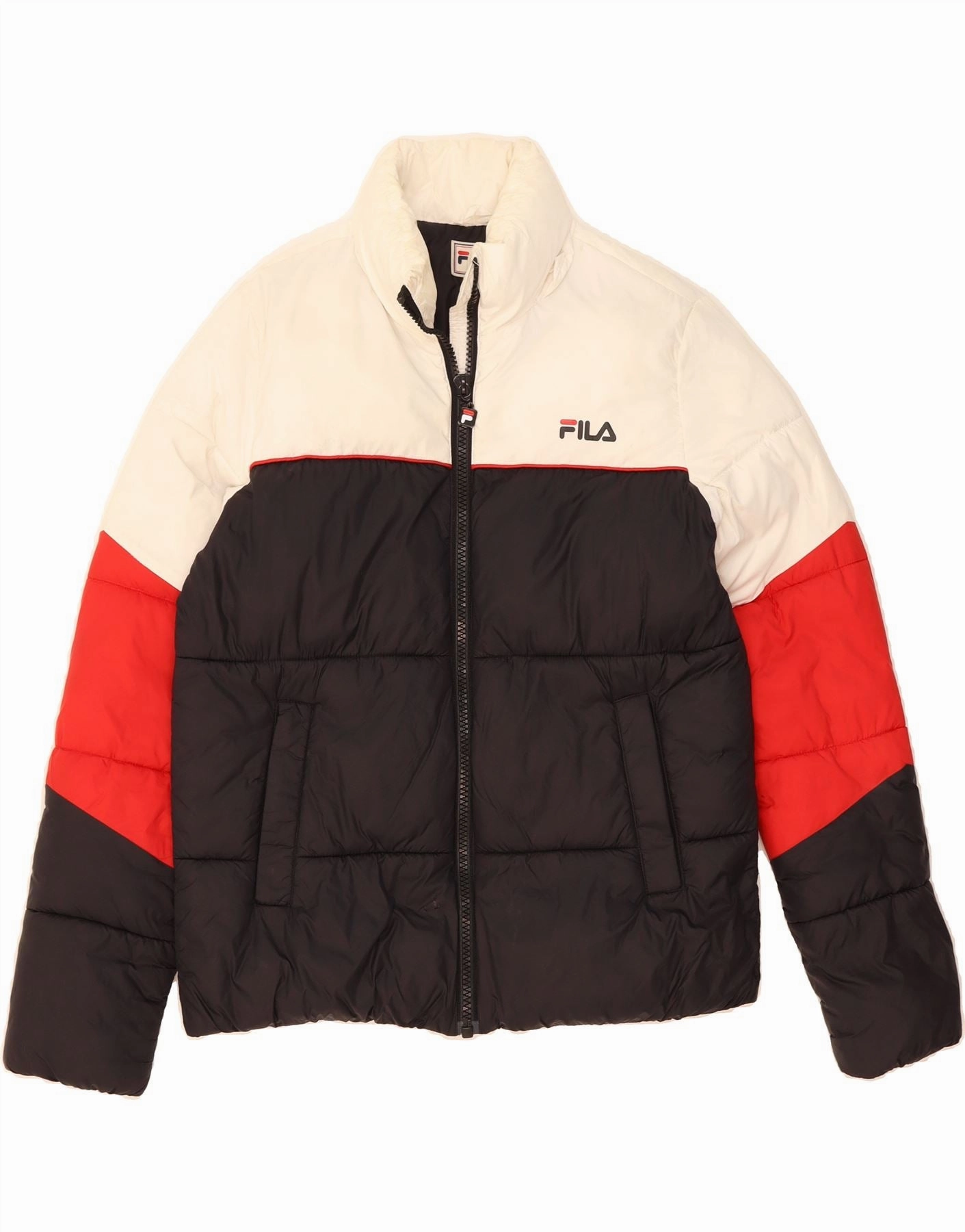 FILA Boys Padded Jacket 15-16 Years Black Colourblock Secure Storage Light Comfort