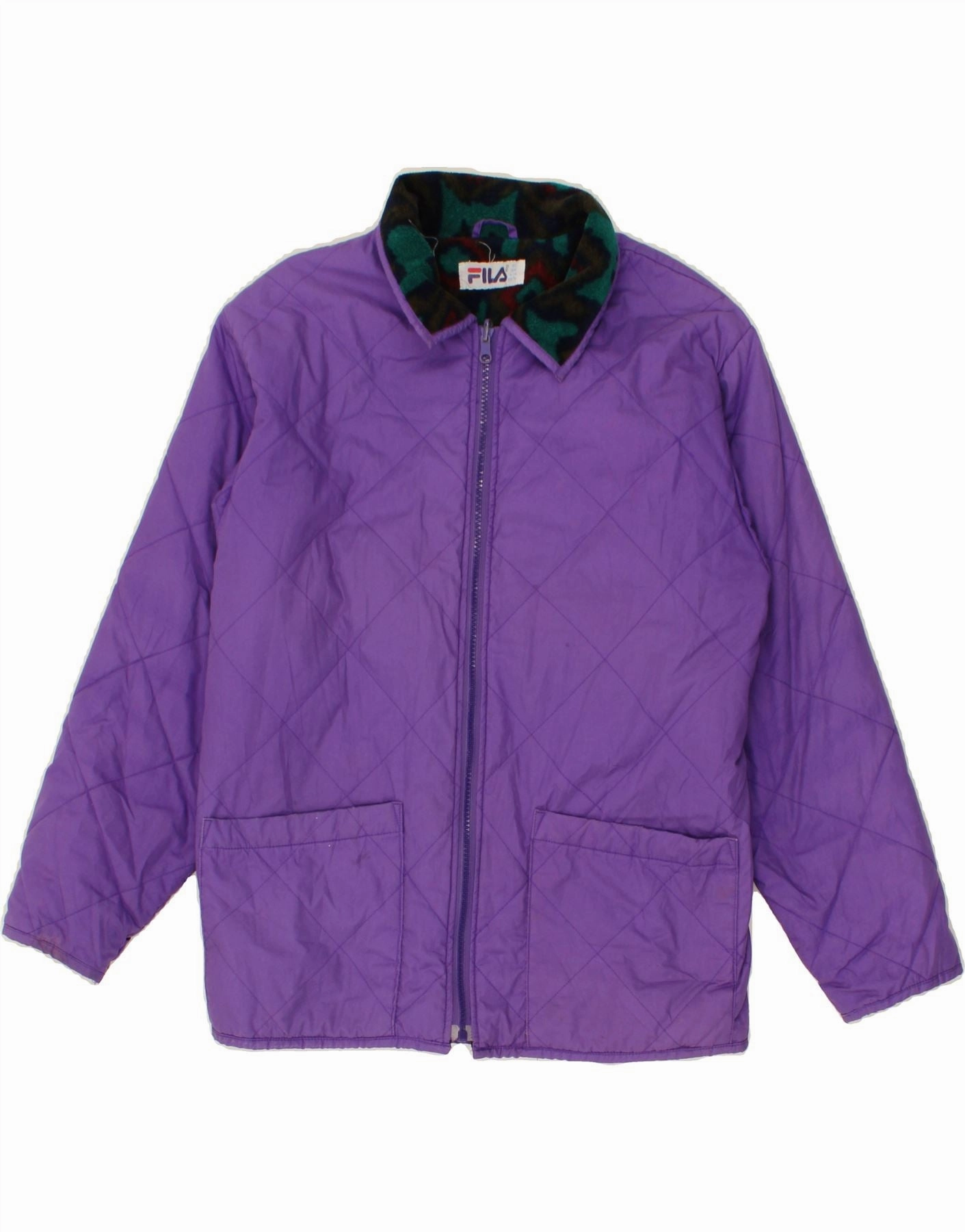 FILA Boys Quilted Jacket 13-14 Years Purple Polyester Checkered