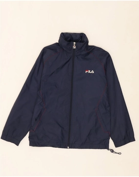 Flexible Quilted Panels FILA Boys Rain Jacket 11-12 Years Large Navy Blue Polyester