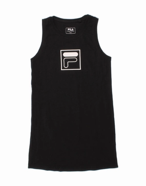 FILA Girls Graphic Sleeveless T-Shirt Dress 7-8 Years Black Cotton Vibrant color dress Night Style