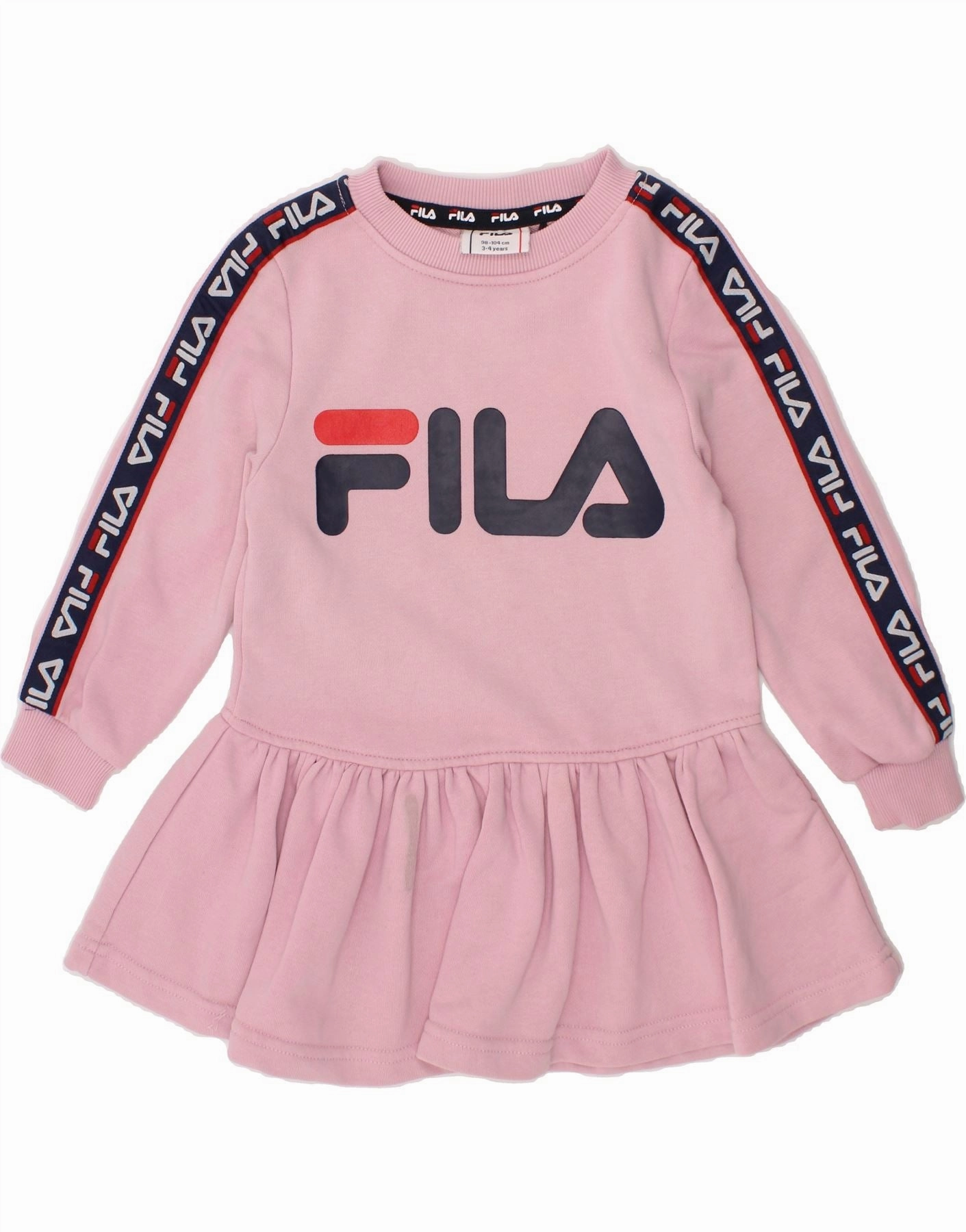 FILA Girls Graphic Sweatshirt Jumper Dress 3-4 Years Pink Colourblock Bold Fashion