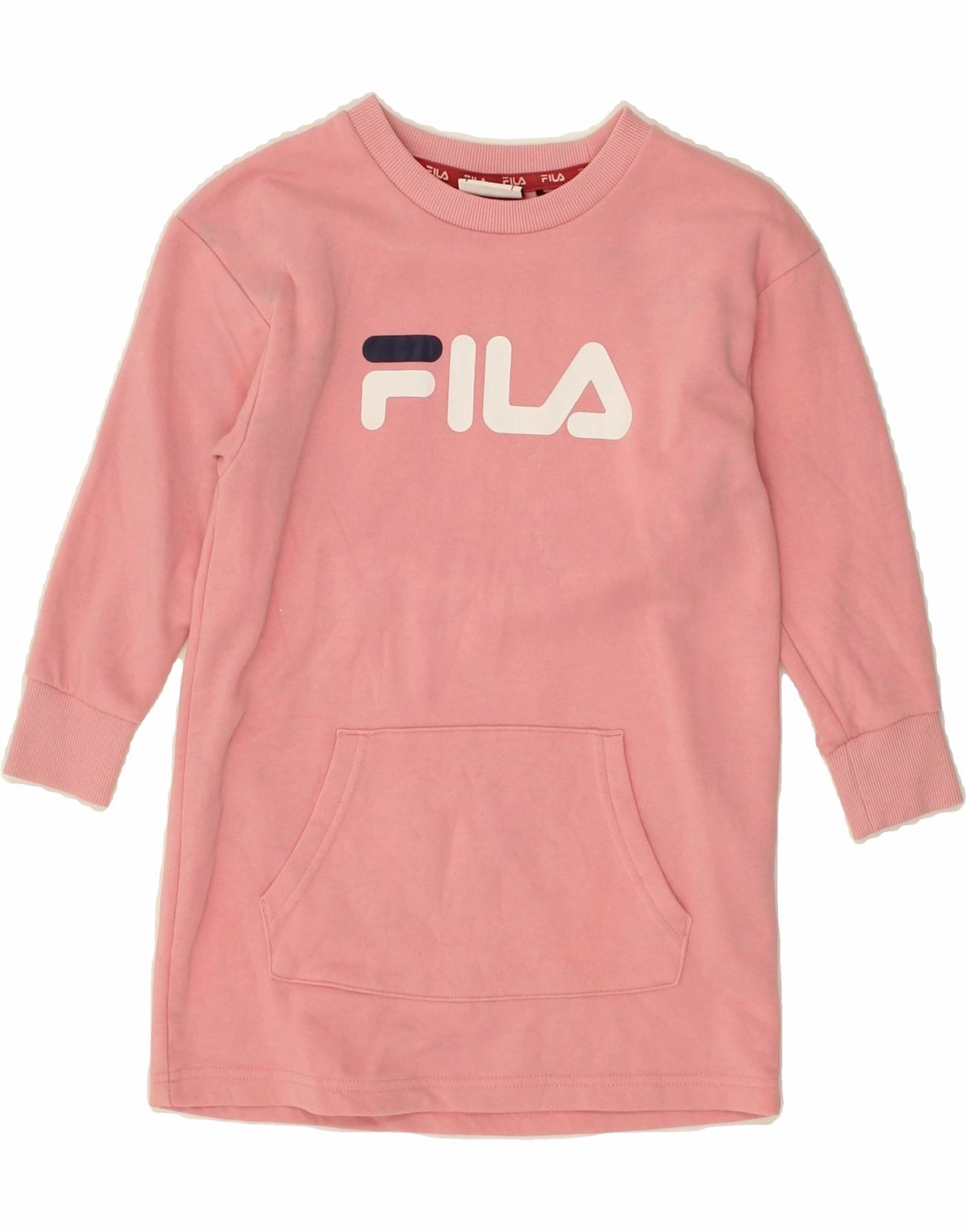 Spring Ready FILA Girls Graphic Sweatshirt Jumper Dress 5-6 Years Pink Cotton