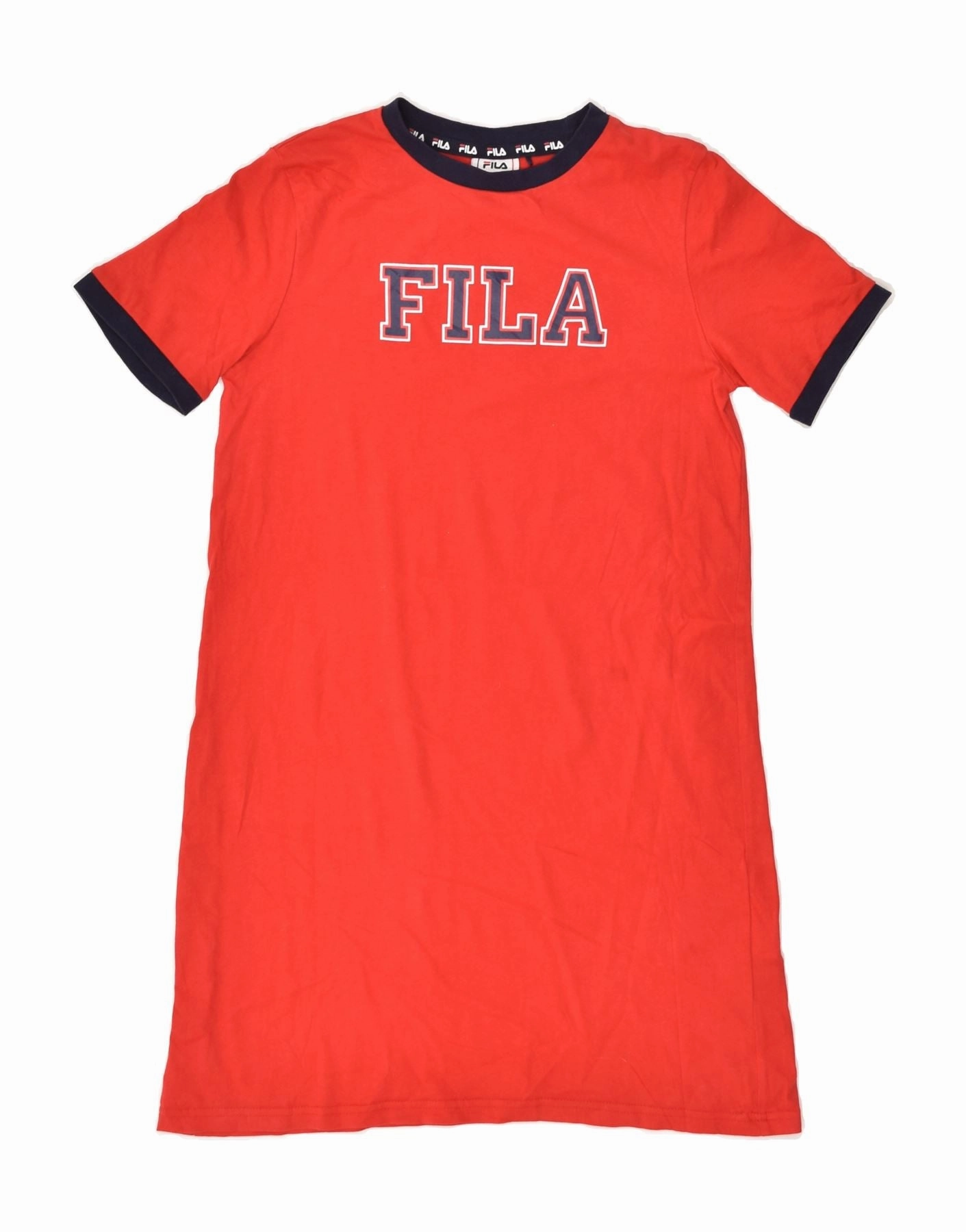 FILA Girls Graphic T-Shirt Dress 13-14 Years Red Cotton Relax Tones Travel Edge