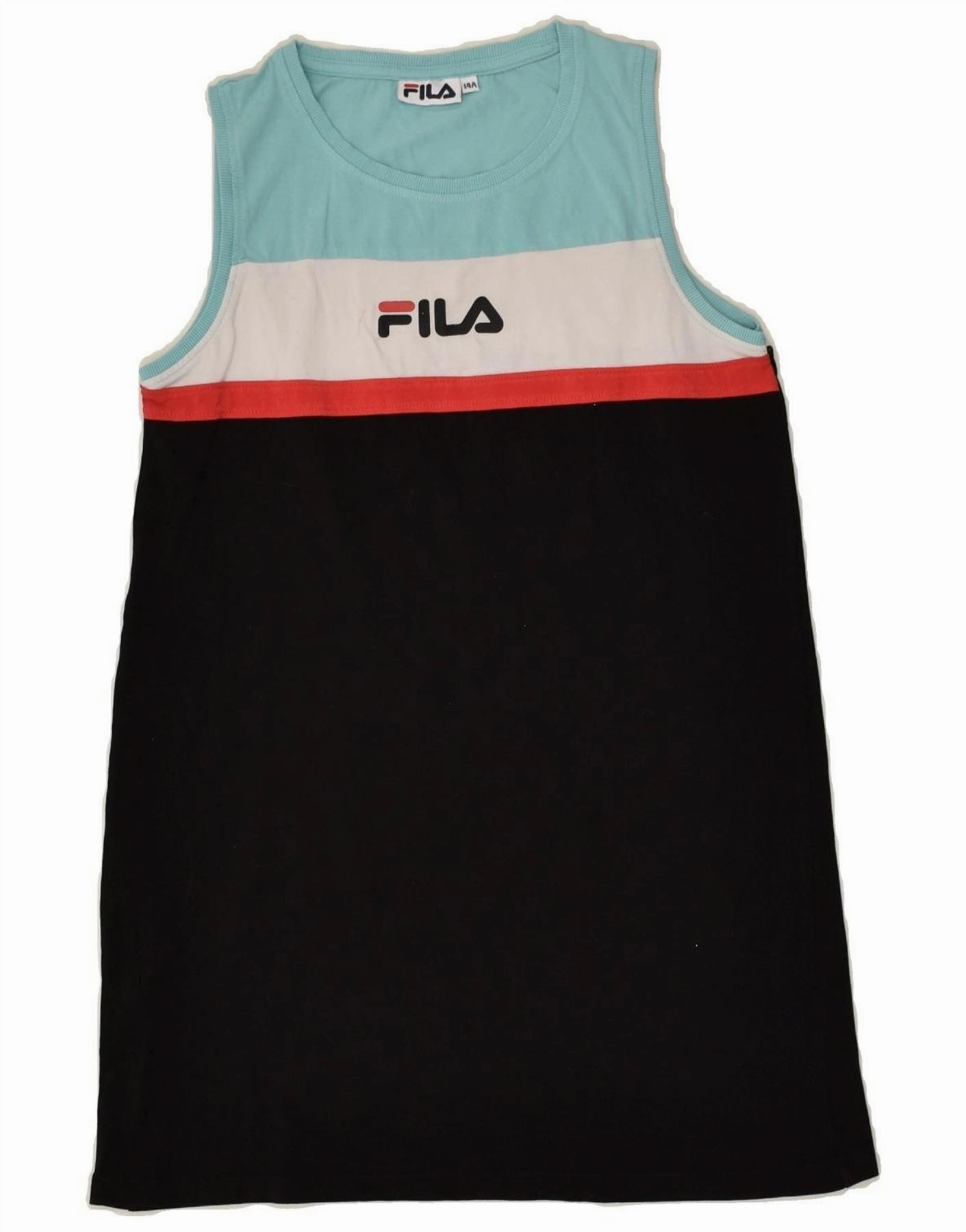 FILA Girls Graphic T-Shirt Dress 14-15 Years Black Colourblock Cotton All Timewear