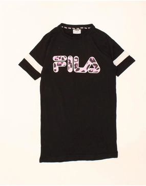 Sleek Touch FILA Girls Graphic T-Shirt Dress 9-10 Years  Black Cotton