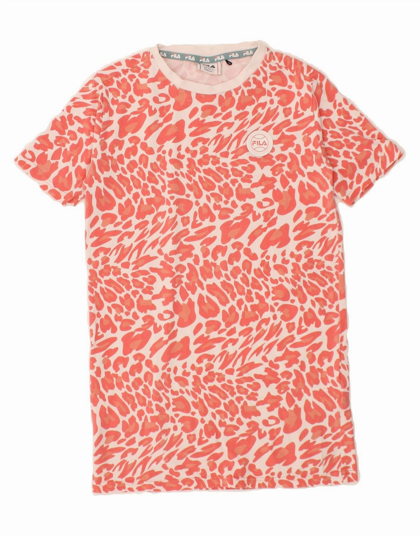 Printed-Lining BiasCutSilhouette FILA Girls Graphic T-Shirt Dress 9-10 Years Red Animal Print Cotton