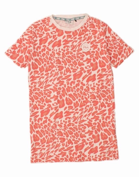 Printed-Lining BiasCutSilhouette FILA Girls Graphic T-Shirt Dress 9-10 Years Red Animal Print Cotton