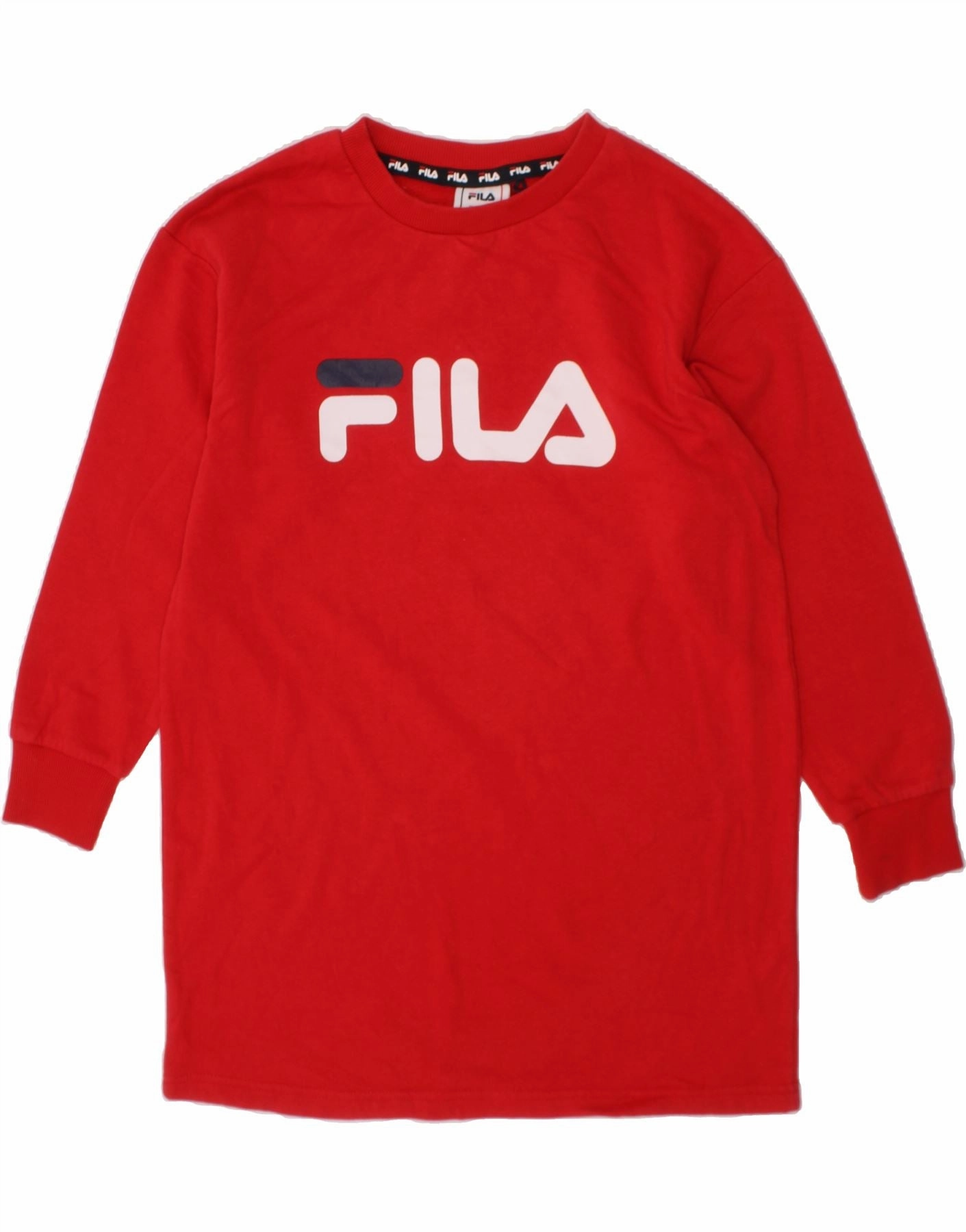 FILA Girls Long Sleeve Graphic Jumper Dress 9-10 Years Red Cotton Light Elegance Luxe Comfort